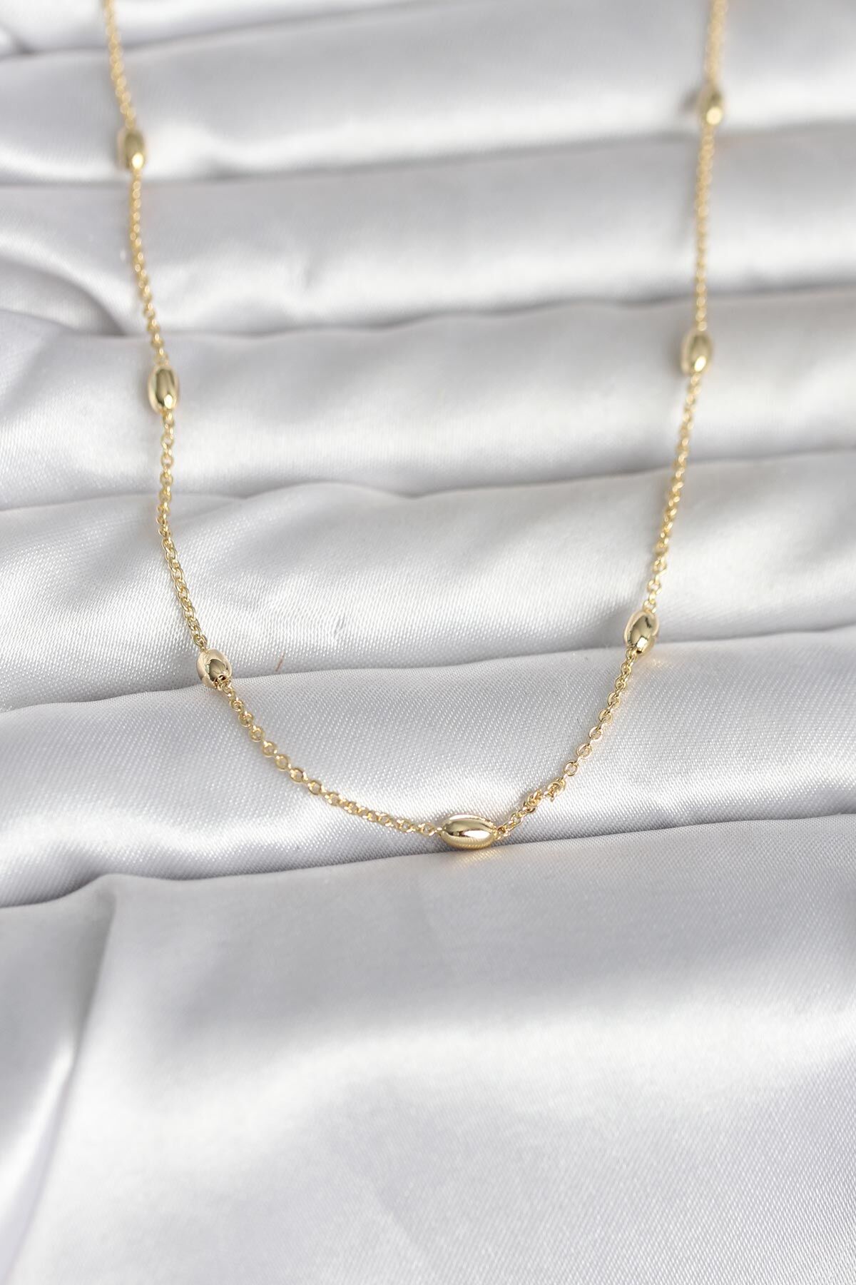 CM 14K Gold Renk Damla Topçuk Model Zincirli 60 cm Kadın Kolye - Lisinya