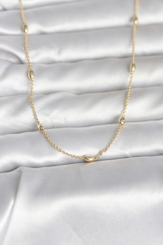 CM 14K Gold Renk Damla Topçuk Model Zincirli 60 cm Kadın Kolye - Lisinya