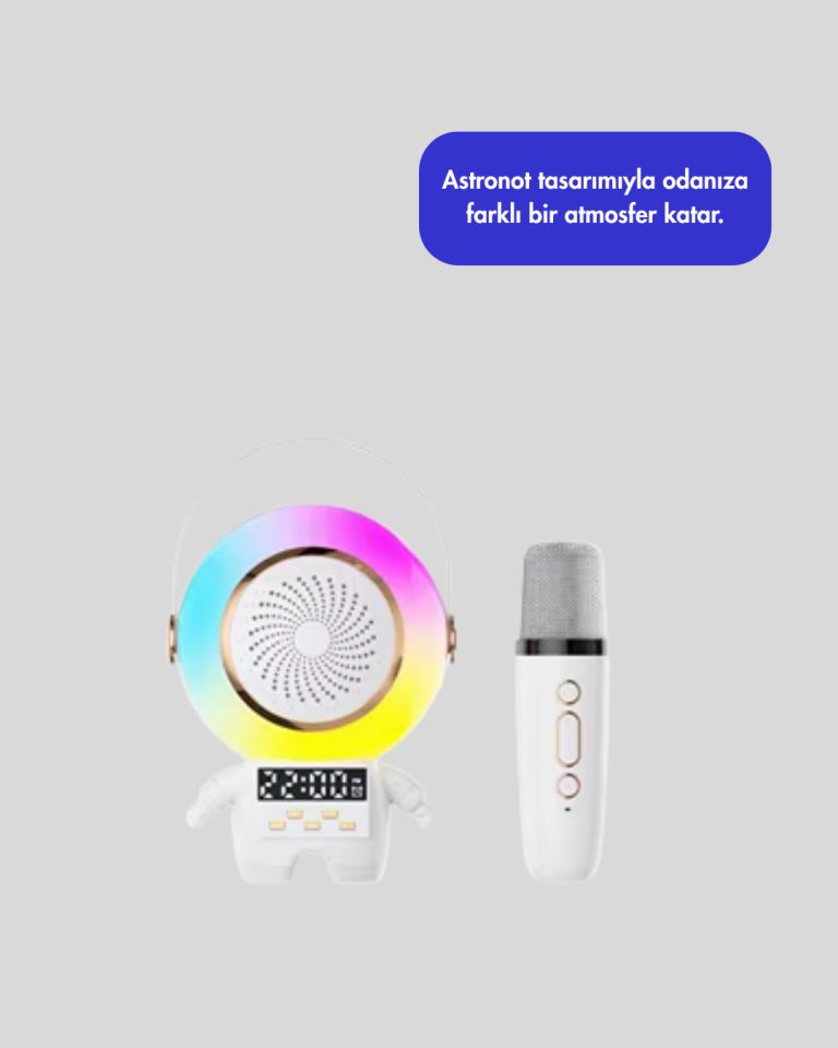 Karaoke Özellikli Astronot Bluetooth Hoparlör Kablosuz Mikrofonlu - Lisinya