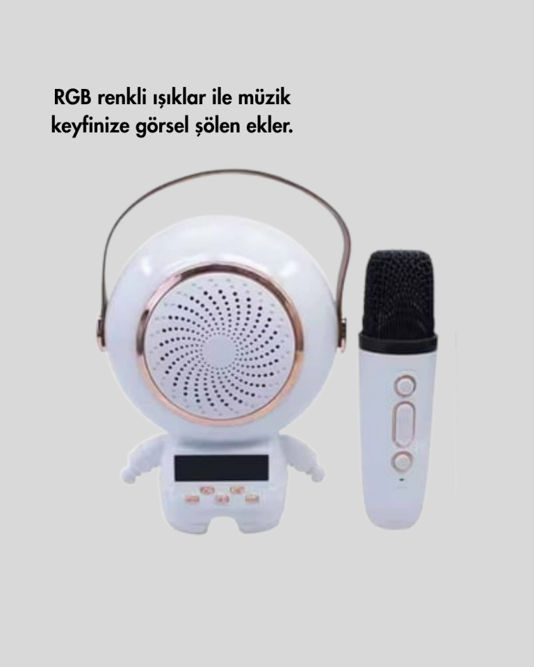 Karaoke Özellikli Astronot Bluetooth Hoparlör Kablosuz Mikrofonlu - Lisinya