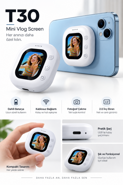 2.0 İnç Kablosuz Selfie Ekranı Dahili Bataryalı - Lisinya