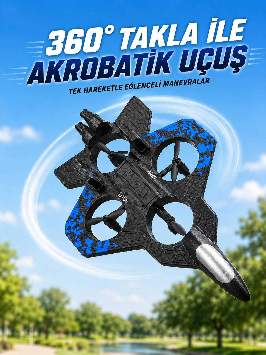 Uzaktan Kumandalı Savaş Uçağı Drone 2.4 GHz Jiroskoplu Tek Tuş Kalkış İniş 360° Dönüş - Lisinya