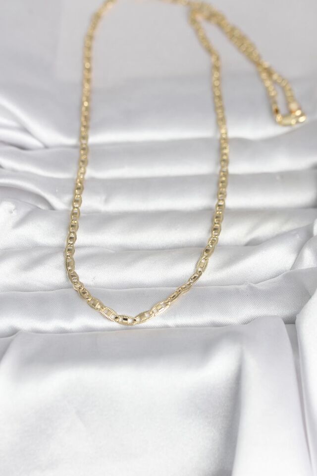CM 14K Gold Renk Lazer Kesim Zincirli Model 60 cm Kadın Kolye - Lisinya
