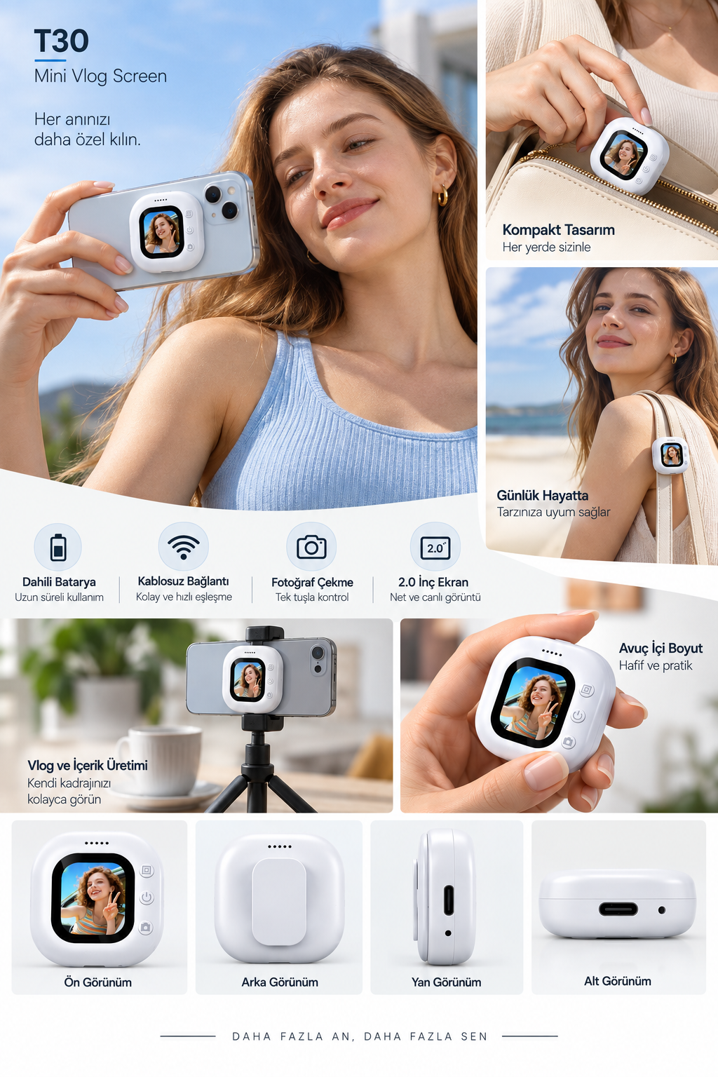 Pratik Kullanım Kablosuz Mini Selfie Ekranı - Lisinya