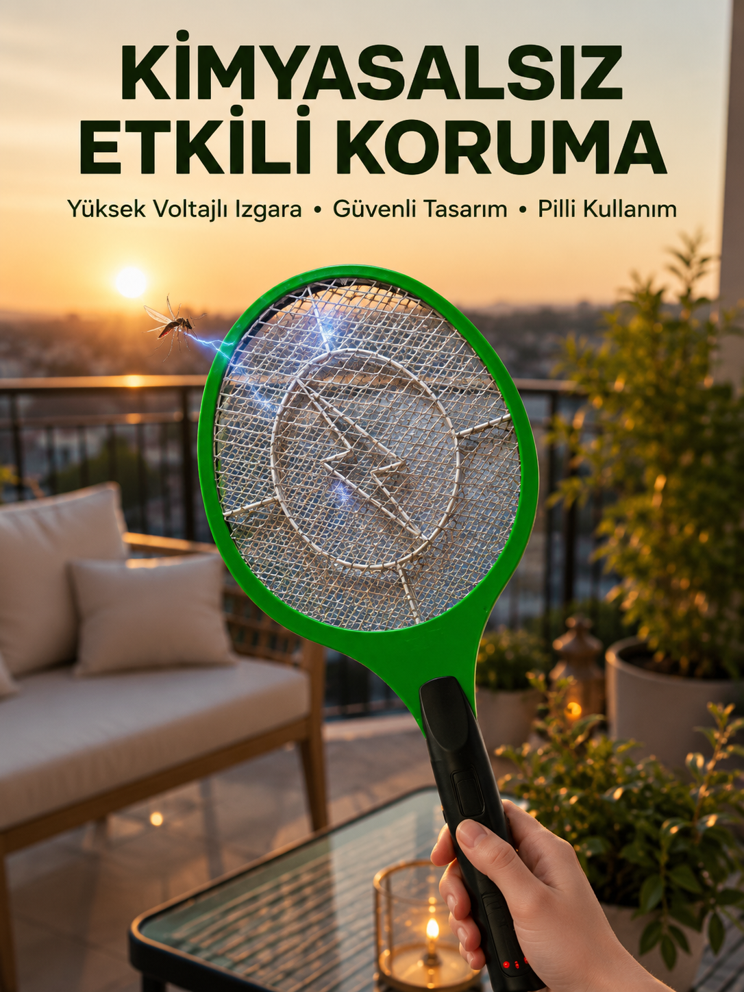 Hafif ve Ergonomik Elektronik Böcek Öldürücü – Güvenlik Koruması ile Pil Kontrollü - Lisinya