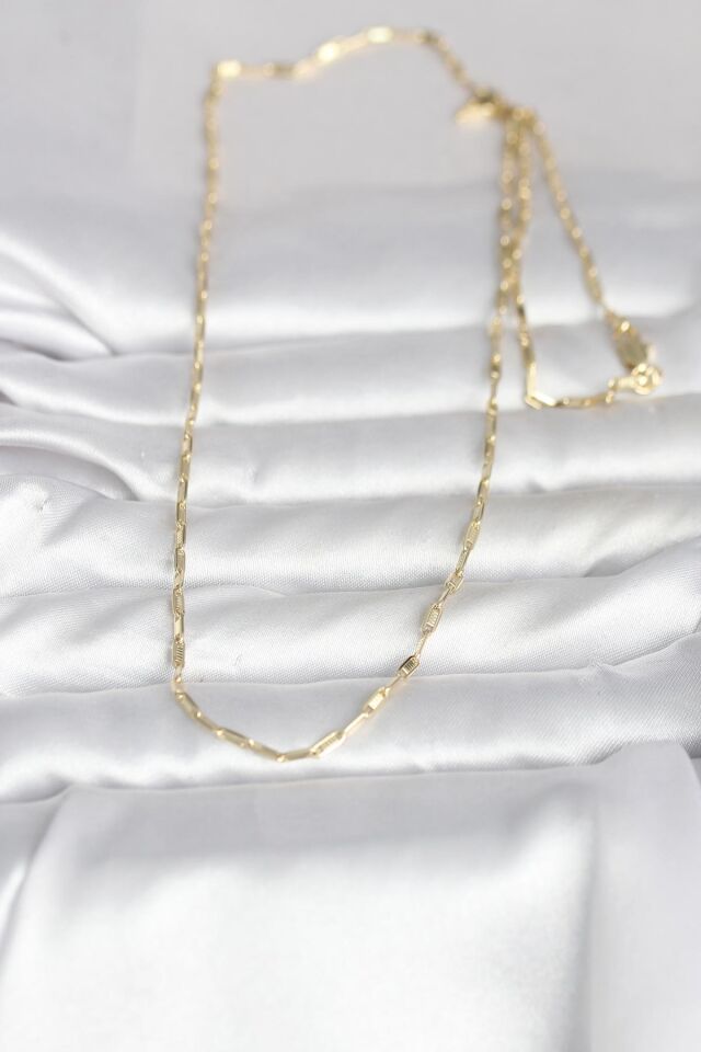 CM 14K Gold Renk İnce Ataç Zincir Model 60 cm Kadın Kolye - Lisinya