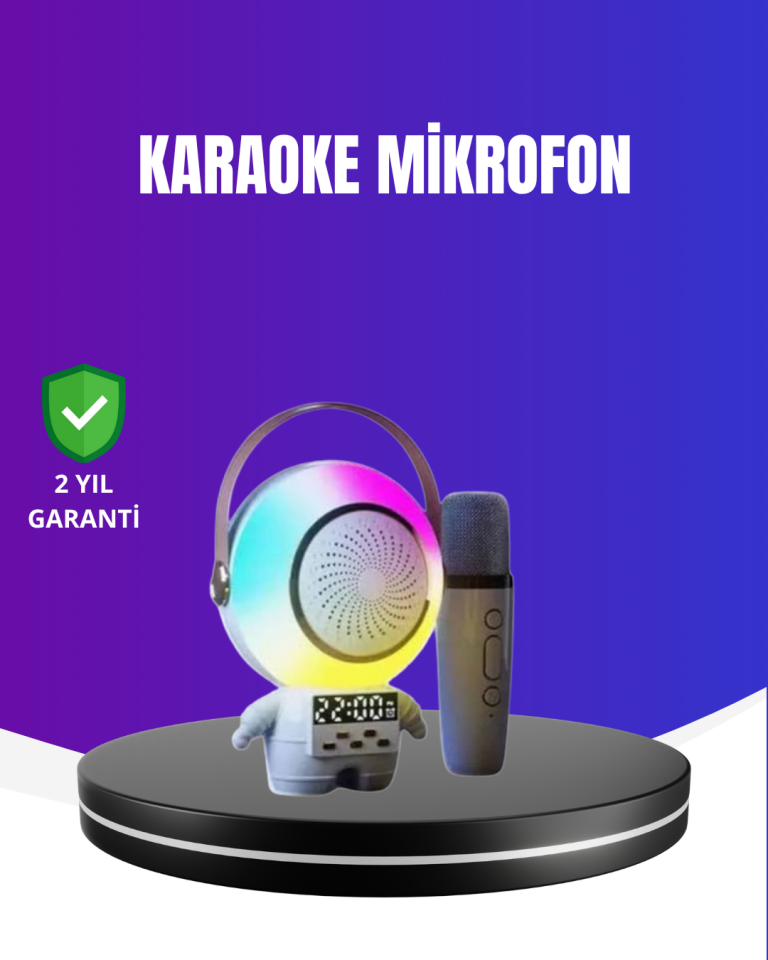 YamanHobi Astronot Karaoke Hoparlör Kablosuz Mikrofonlu RGB Beyaz