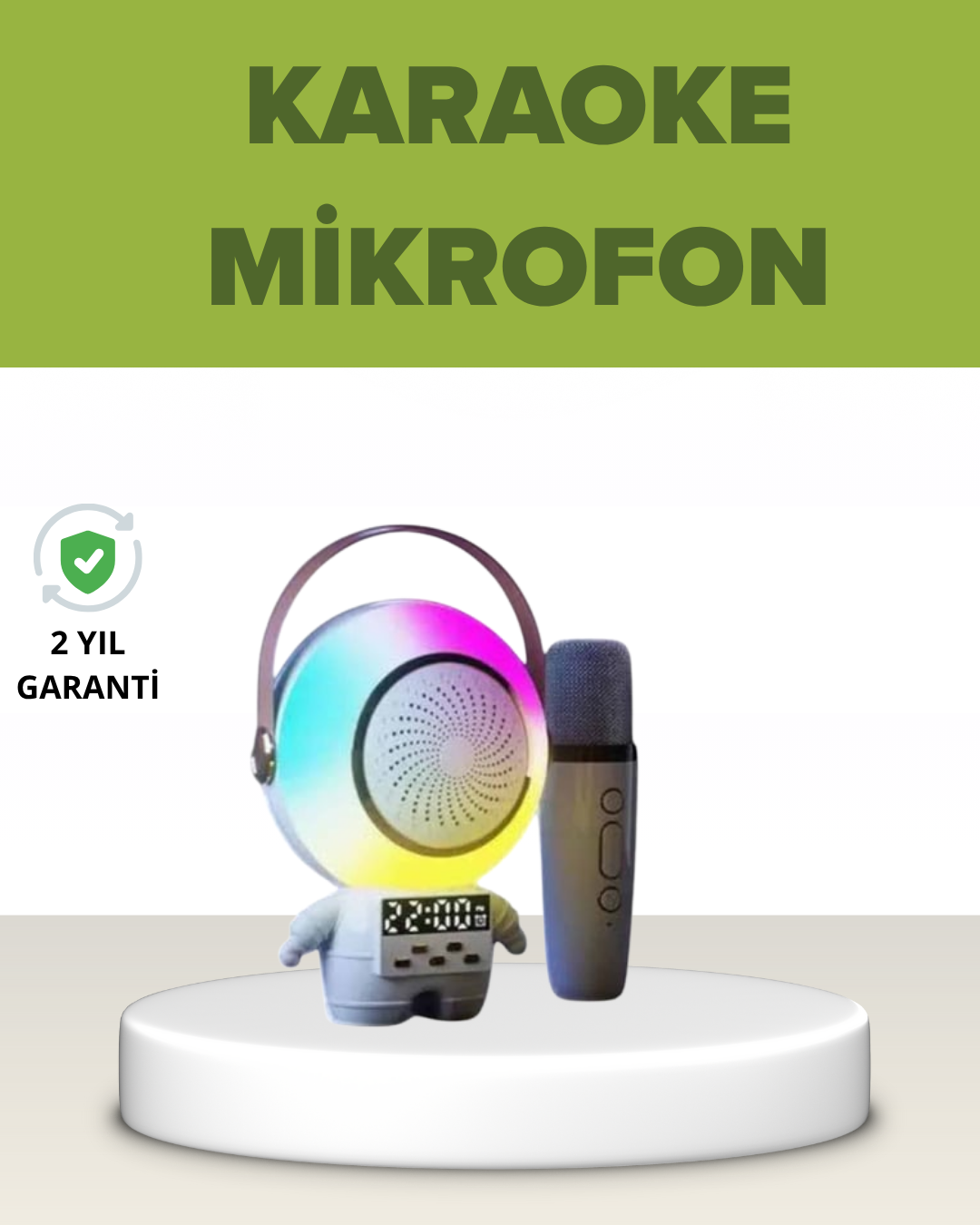 YamanHobi Astronot Tasarımlı Mini Karaoke Hoparlör Mikrofonlu Beyaz