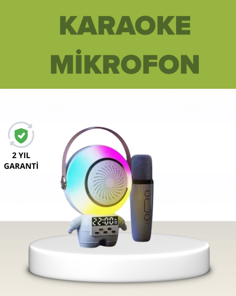 YamanHobi Astronot Tasarımlı Mini Karaoke Hoparlör Mikrofonlu Beyaz