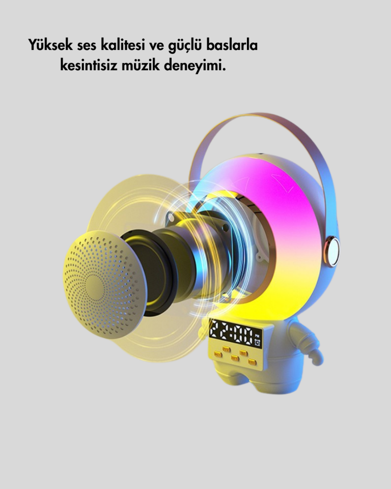 YamanHobi Astronot Tasarımlı Mini Karaoke Hoparlör Mikrofonlu Beyaz