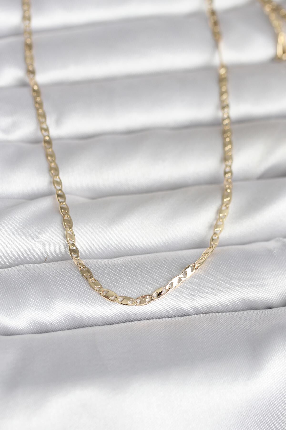 CM 14K Gold Renk Yassı Zincir Model 60 cm Kadın Kolye - Lisinya