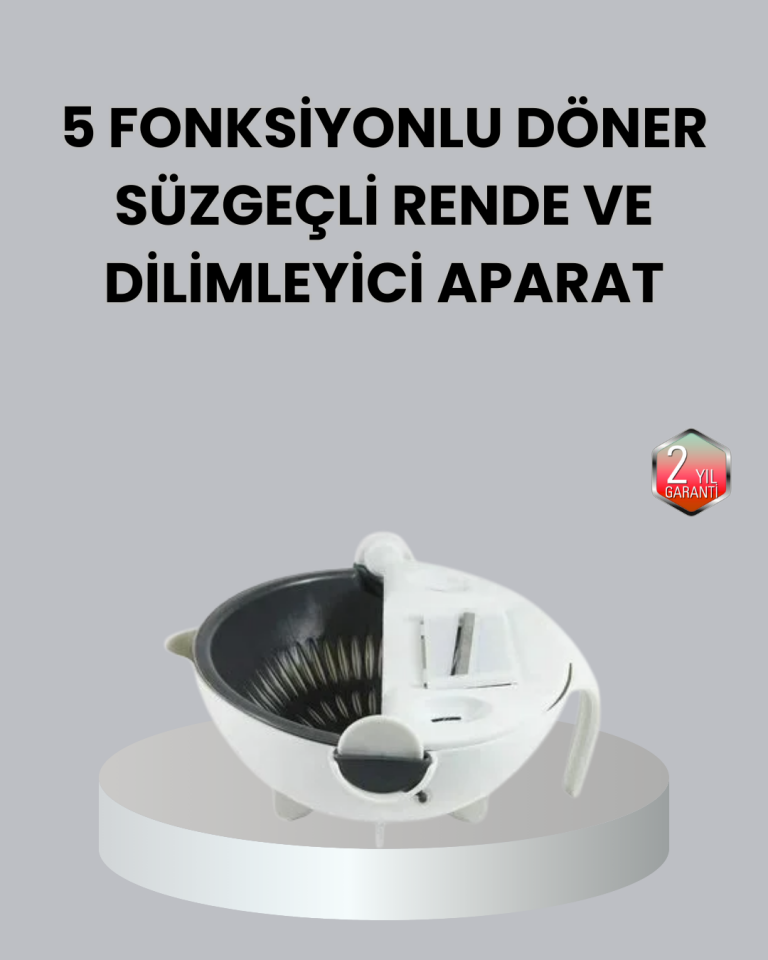 Döner Mekanizmalı 5’i 1 Arada Süzgeçli Rende Sebze Meyve Doğrama Cihazı - Lisinya