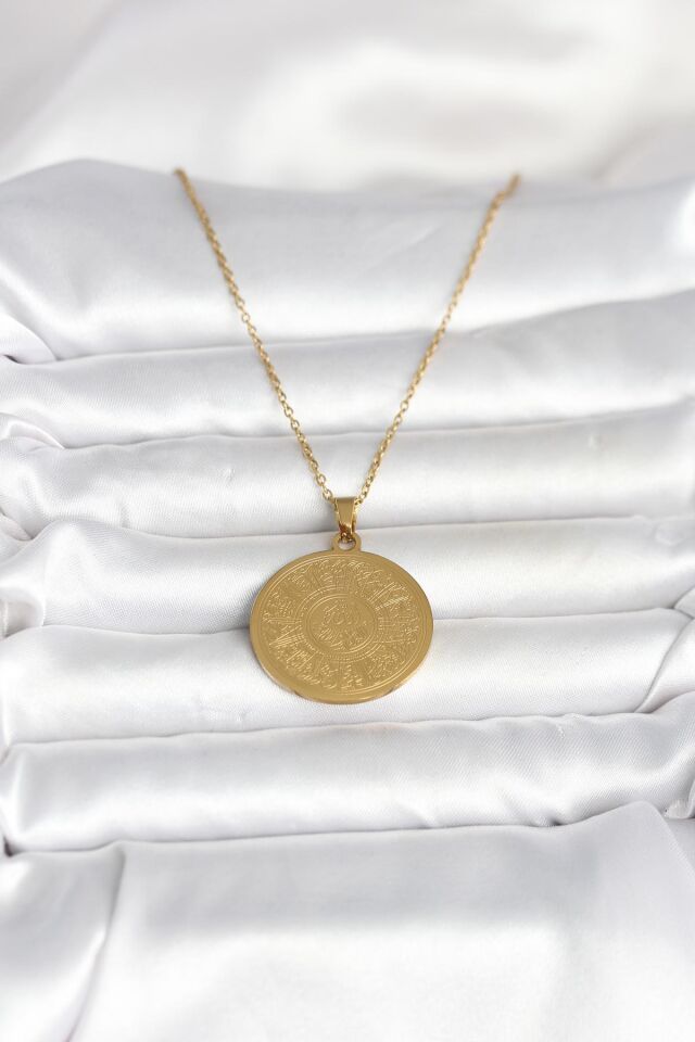 316L Çelik Gold Renk Ayetel Kürsi Yazılı Kolye - Lisinya