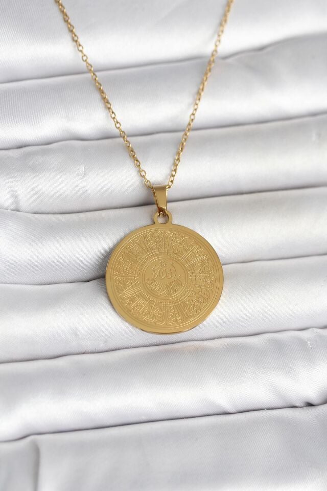 316L Çelik Gold Renk Ayetel Kürsi Yazılı Kolye - Lisinya