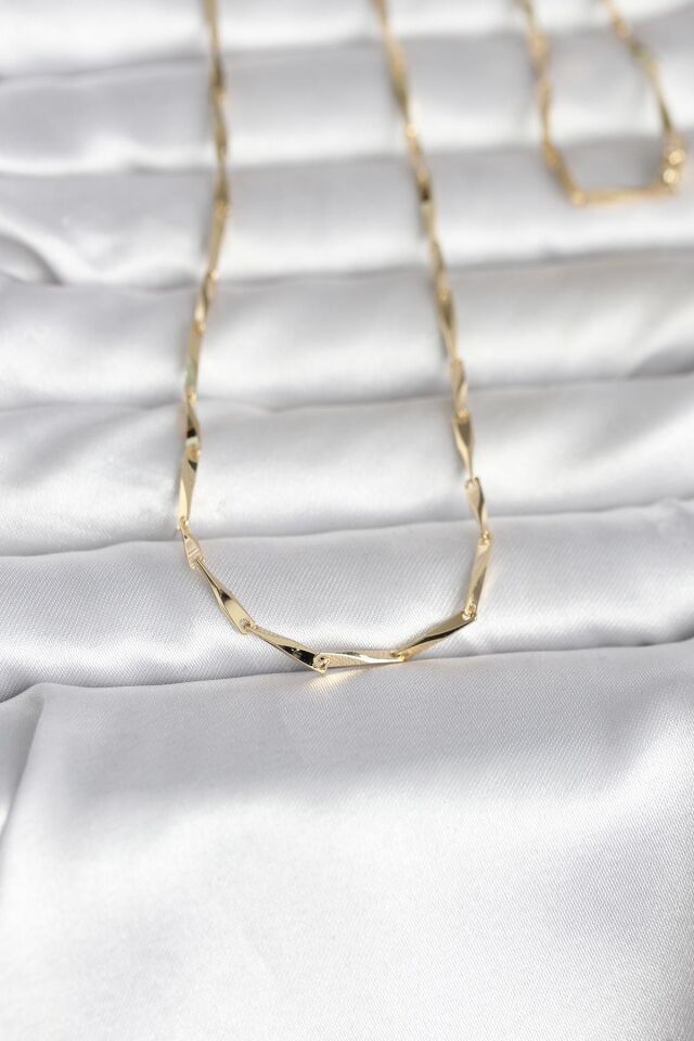 CM 14K Gold Renk Kesme Çubuk Zincirli Model 60 cm Kadın Kolye - Lisinya