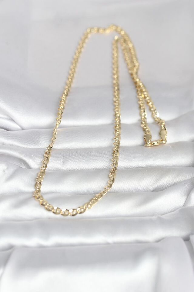 CM 14K Gold Renk Yassı Oval Zincirli Model 60 cm Kadın Kolye - Lisinya