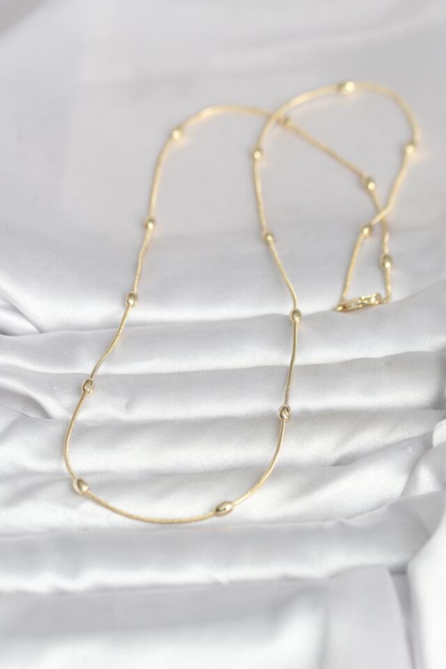 CM 14K Gold Renk Yılan Zincirli Damla Topçuk Model 60 cm Kadın Kolye - Lisinya