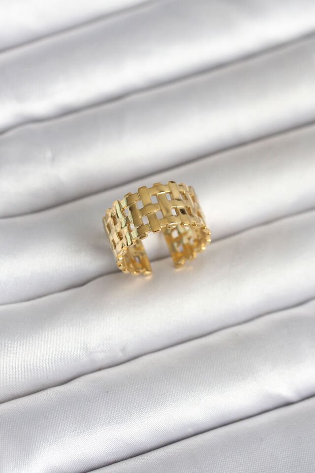 316L Çelik Gold Renk Hasır Model Kadın Yüzük - Lisinya