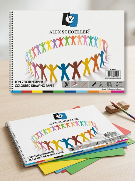 Alex Schoeller Spiralli Renkli Fon Kartonu Bloğu 25x35 cm 15 Yaprak