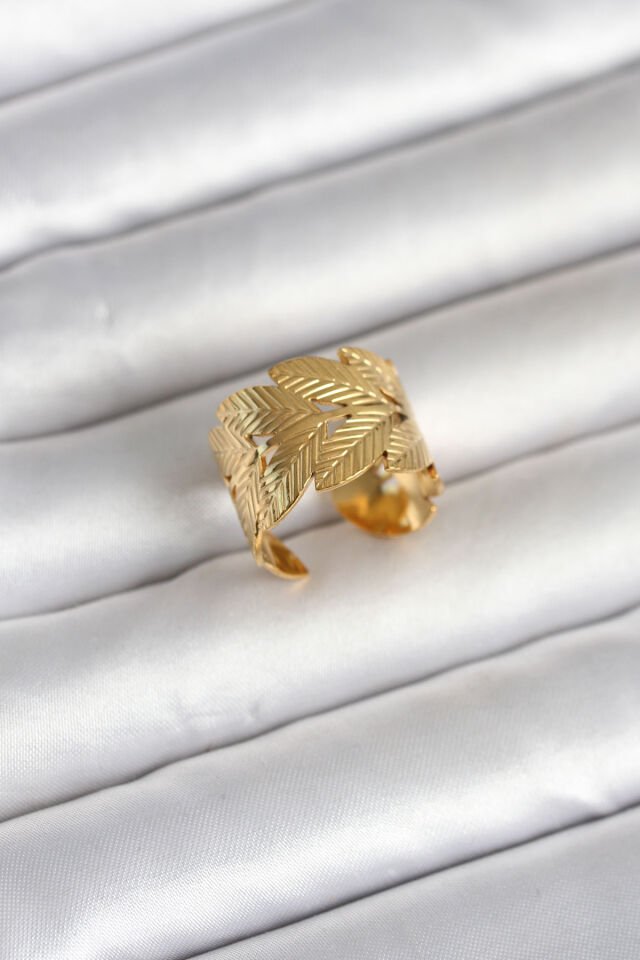 316L Çelik Gold Renk Başak Modeli Kadın Yüzük - Lisinya