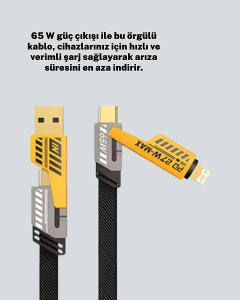 Dayanıklı 4’ü 1 Arada Çok Fonksiyonlu Hızlı Şarj Veri Kablosu - Lisinya