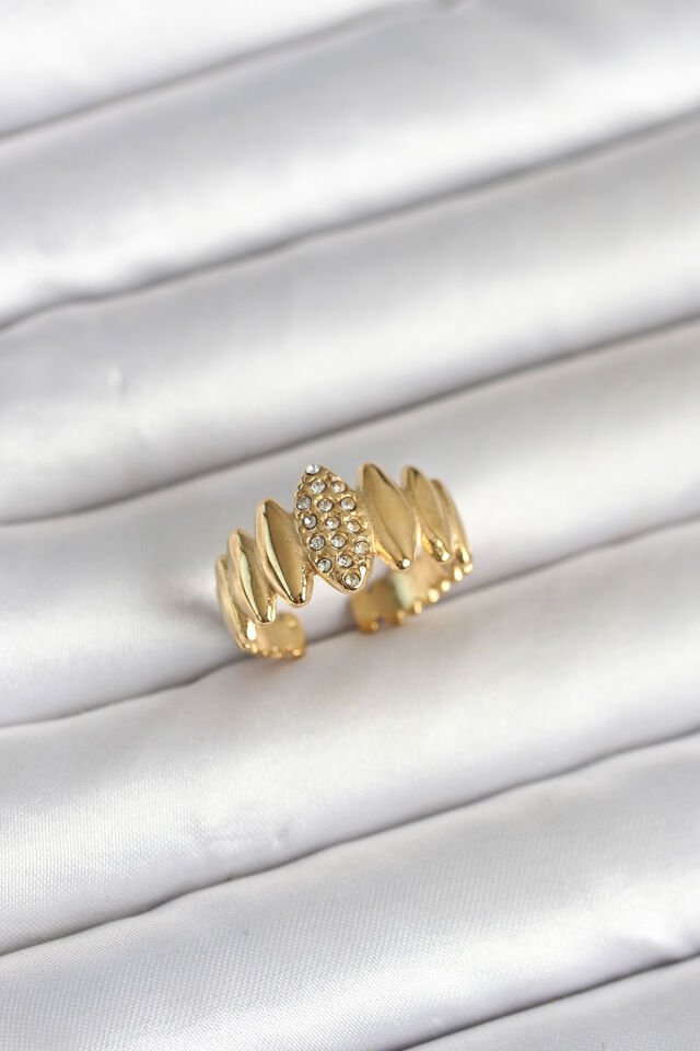 316L Çelik Gold Renk Zirkon Taşlı Vintage Model Kadın Yüzük - Lisinya