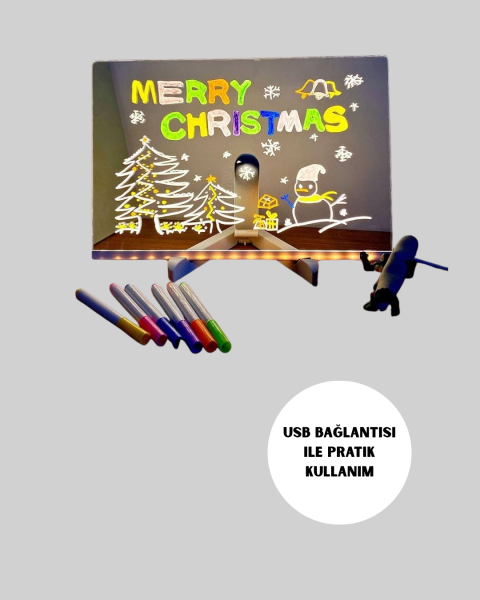 USB Bağlantılı LED Akrilik Çizim ve Not Tahtası - Lisinya