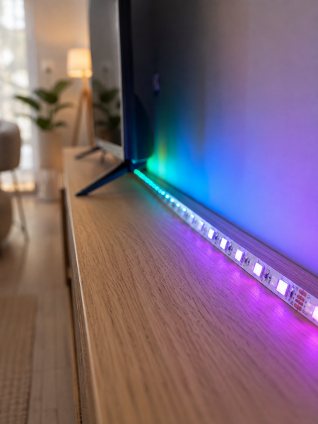 5050 SMD RGB LED Şerit 5 Metre Kumandalı Renkli TV Oda Masa Arkası Dekoratif Aydınlatma Seti - Lisinya