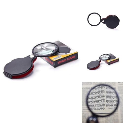 -5x 60mm Cam Optik Lens,katlabilir,deri Kaplamalı Cep Büyüteç-xx1051 ( Lisinya )
