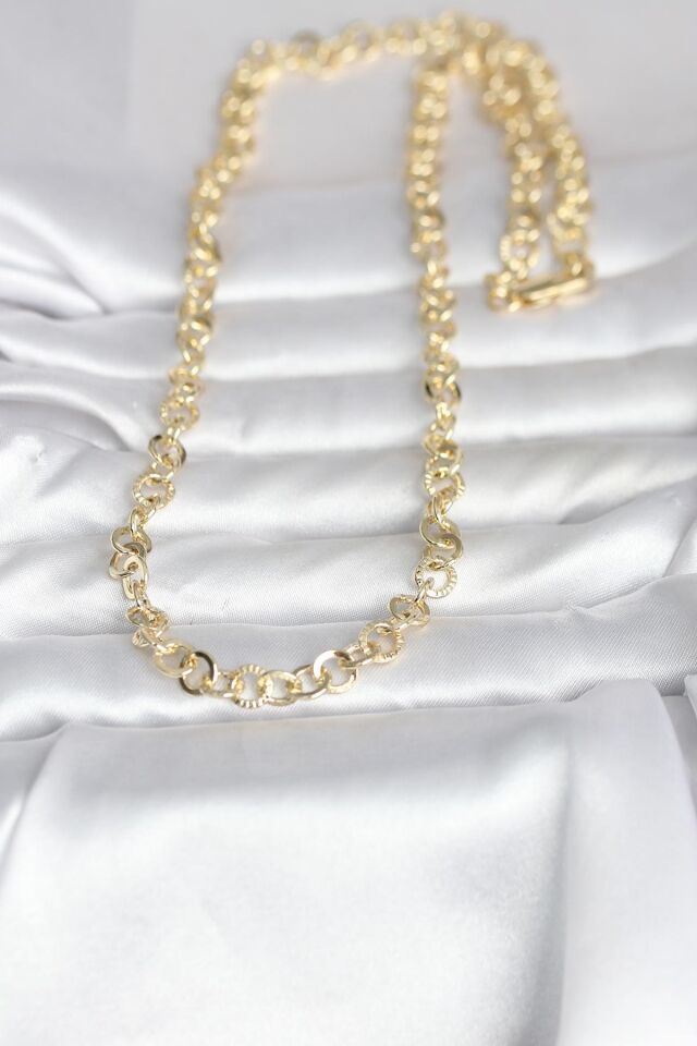 CM 14K Gold Renk Kalın Halka Zincirli 60 cm Kadın Kolye - Lisinya