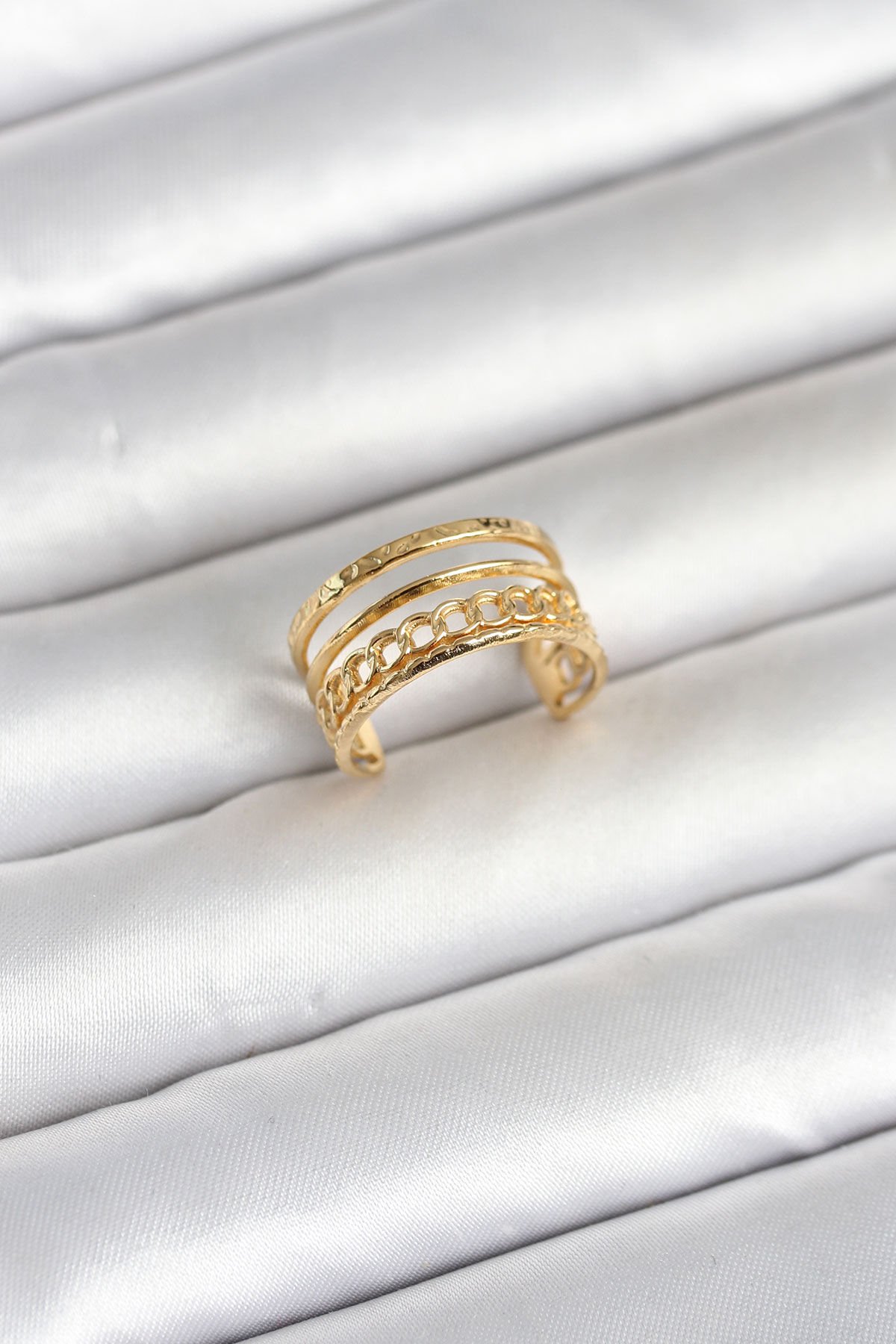316L Çelik Gold Renk Zincirli Vintage Model Kadın Yüzük - Lisinya