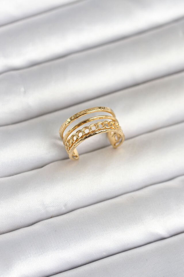 316L Çelik Gold Renk Zincirli Vintage Model Kadın Yüzük - Lisinya