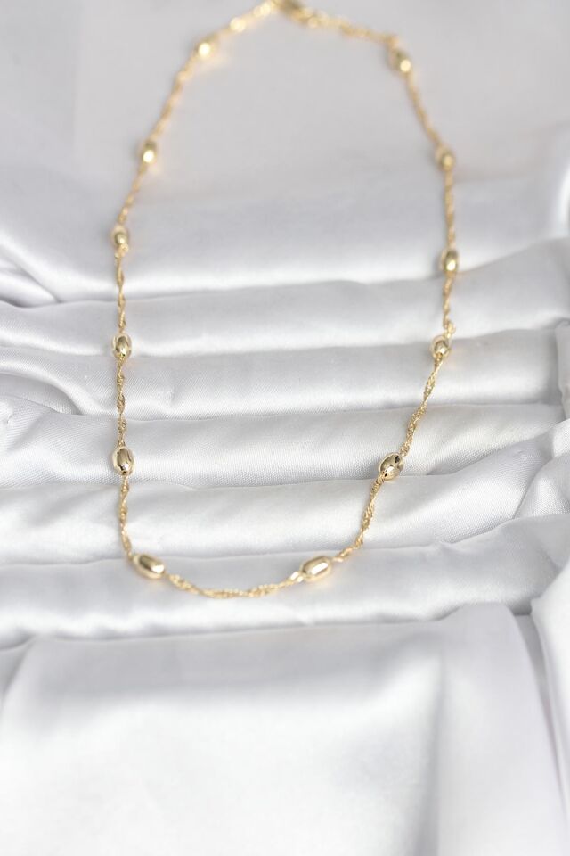 CM 14K Gold Renk Burgu Zincirli Damla Topçuk Model 45 cm Kadın Kolye - Lisinya