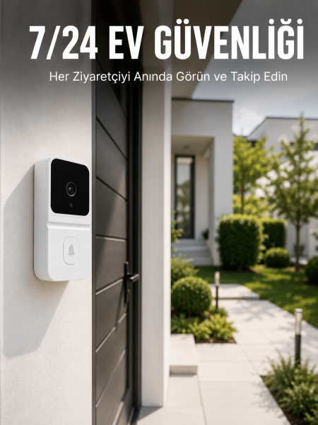 Kablosuz Beyaz Akıllı Kapı Zili Wi-Fi Bağlantılı HD Kameralı Ev Güvenlik Sistemi