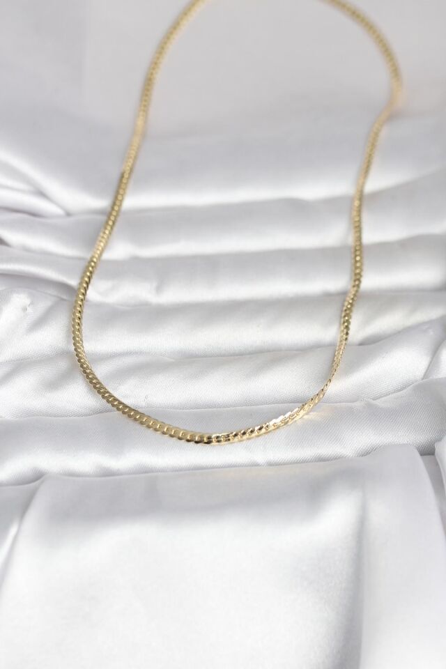 CM 14K Gold Renk Yassı Zincir Model 45 cm Kadın Kolye - Lisinya