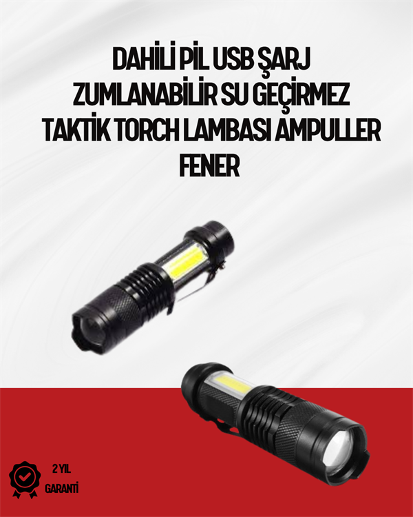 Mini Boy LED El Feneri - 2000 Lümen, Su Geçirmez Tasarım - Lisinya
