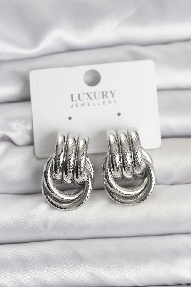 Gümüş Renk Halka Modelli Pirinç Kadın Küpe - Lisinya