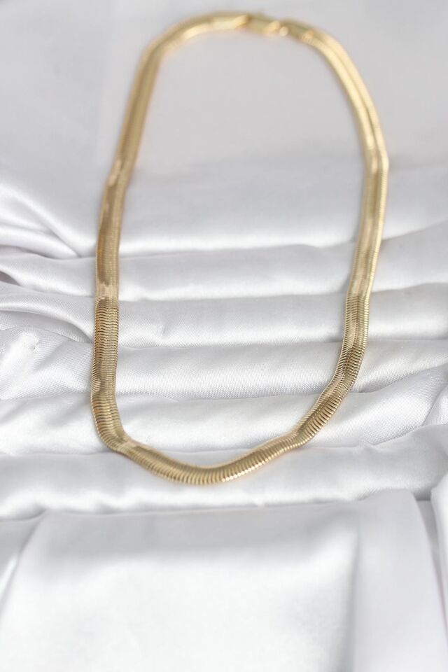 CM 14K Gold Renk Kalın Yassı Yılan Zincir Model 45 cm Kadın Kolye - Lisinya