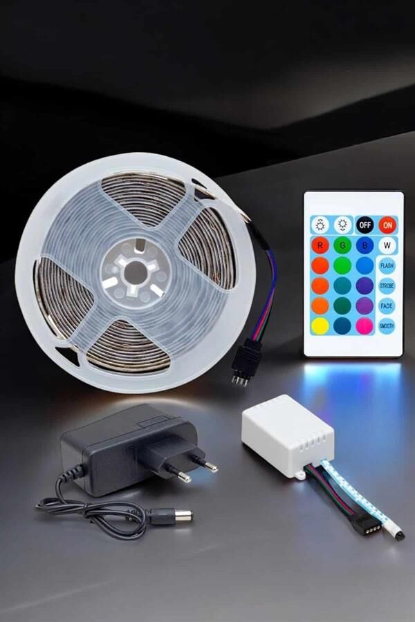 5 Metre Şerit Led RGB Işıklı Kumandalı Güç Adaptörü Her Ortama Uygun - Lisinya