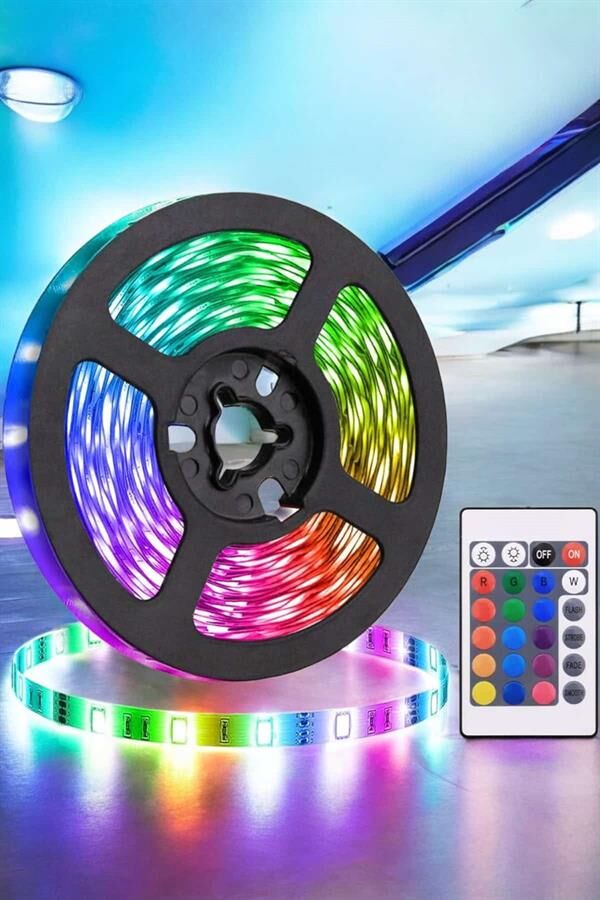5 Metre Şerit Led RGB Işıklı Kumandalı Güç Adaptörü Her Ortama Uygun - Lisinya