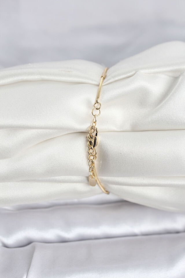 CM 14K Gold Renk Barlı Yılan Zincir Model Kadın Bileklik - Lisinya