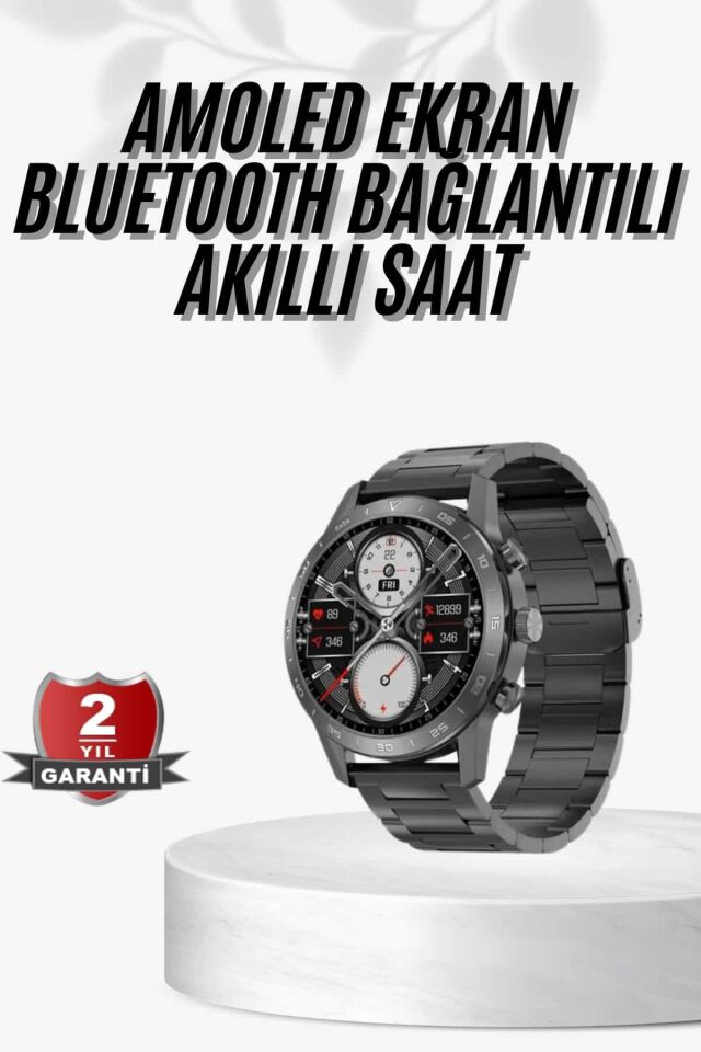 Erkeklere Özel Akıllı Saat Çelik Kordon Bluetooth Bağlantılı İOS ve Android Uyumlu - Lisinya