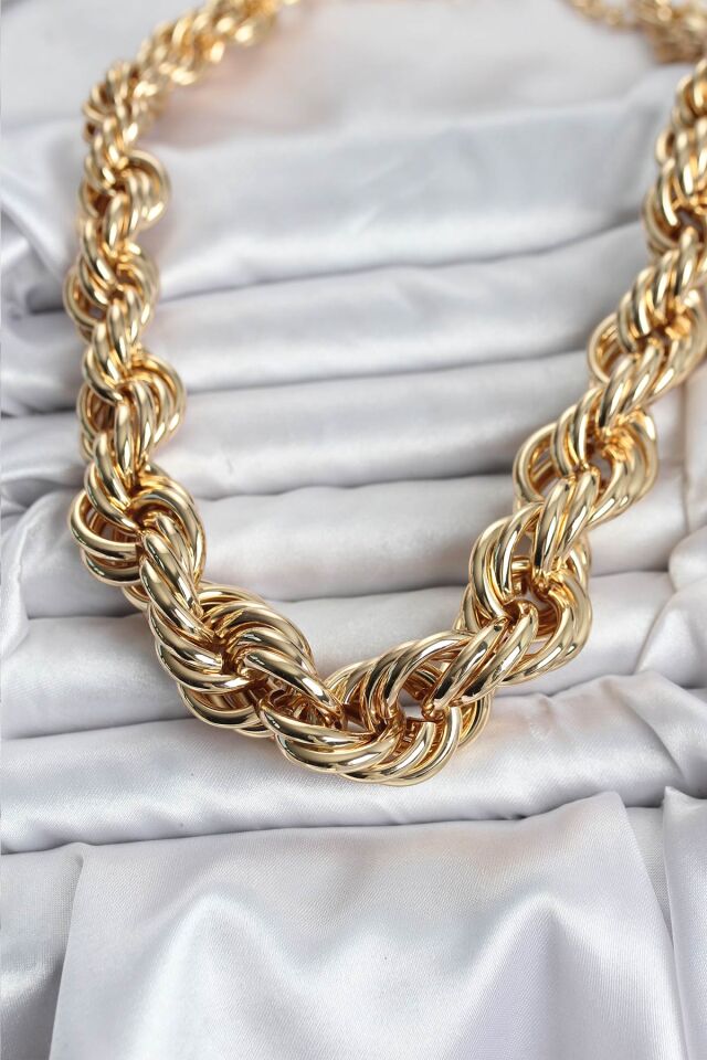 Pirinç Gold Renk Sarmal Halat Model Kadın Kolye - Lisinya