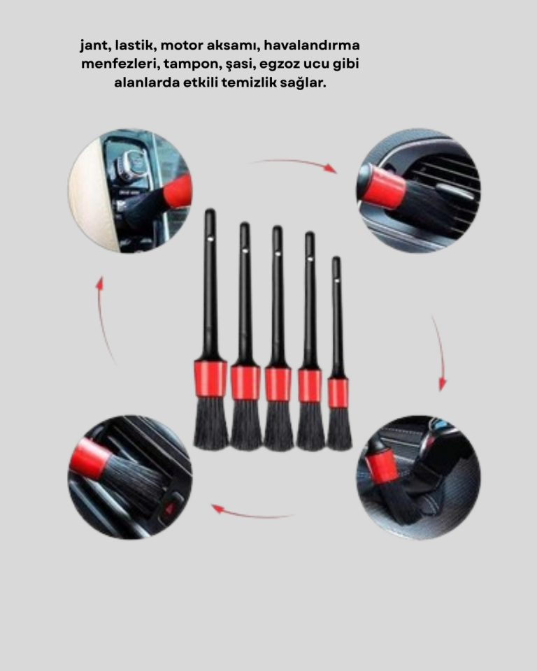 Araç Detay Temizlik Fırçası 5’li Set Çizmeyen Kıl Çok Yönlü Kullanım - Lisinya