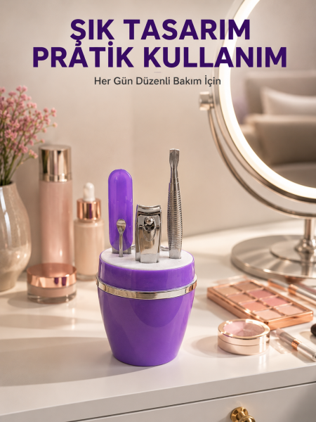Mor Manikür Pedikür Seti Taşınabilir Kişisel Bakım Kiti - Lisinya