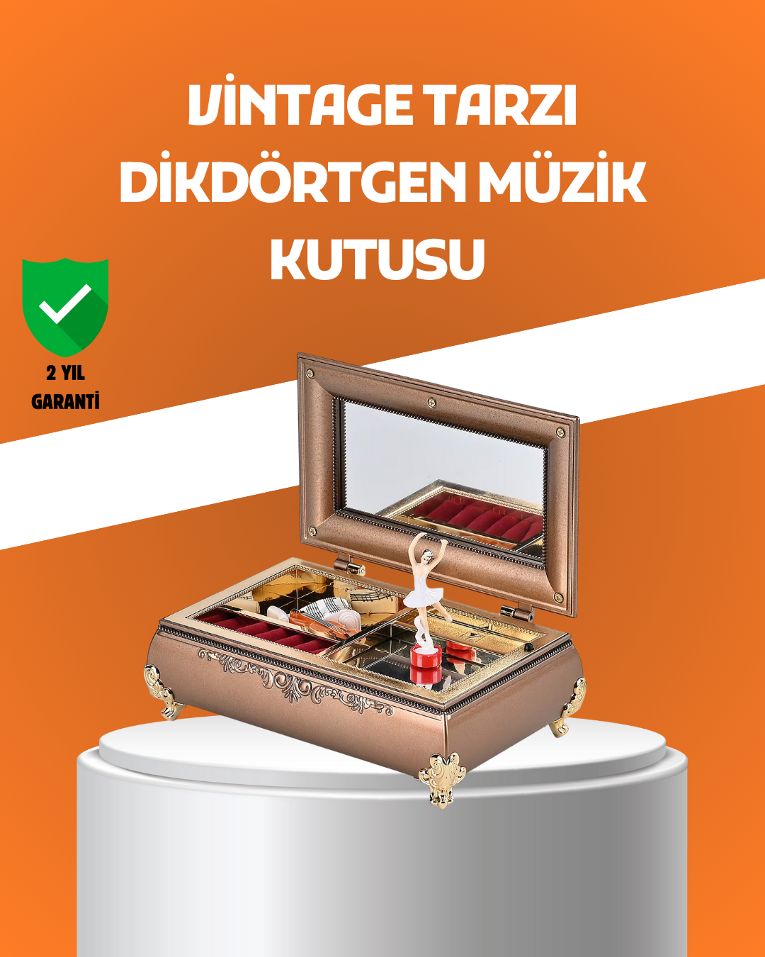 Müzikli Balerin Figürlü Takı Kutusu Piyano Desenli Dekoratif - Lisinya