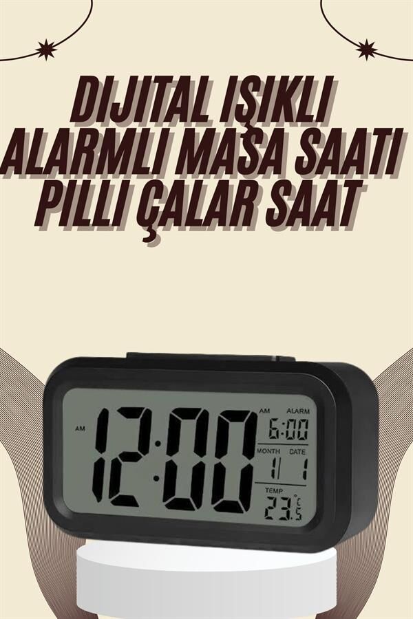 Dijital Masa Saati Termometreli Takvim Çalar Saat Led Ekran Pilli - Lisinya