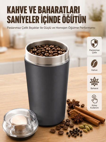 Yeni Nesil Kahve ve Baharat Öğütücü Paslanmaz Çelik Kahve Değirmeni - Lisinya