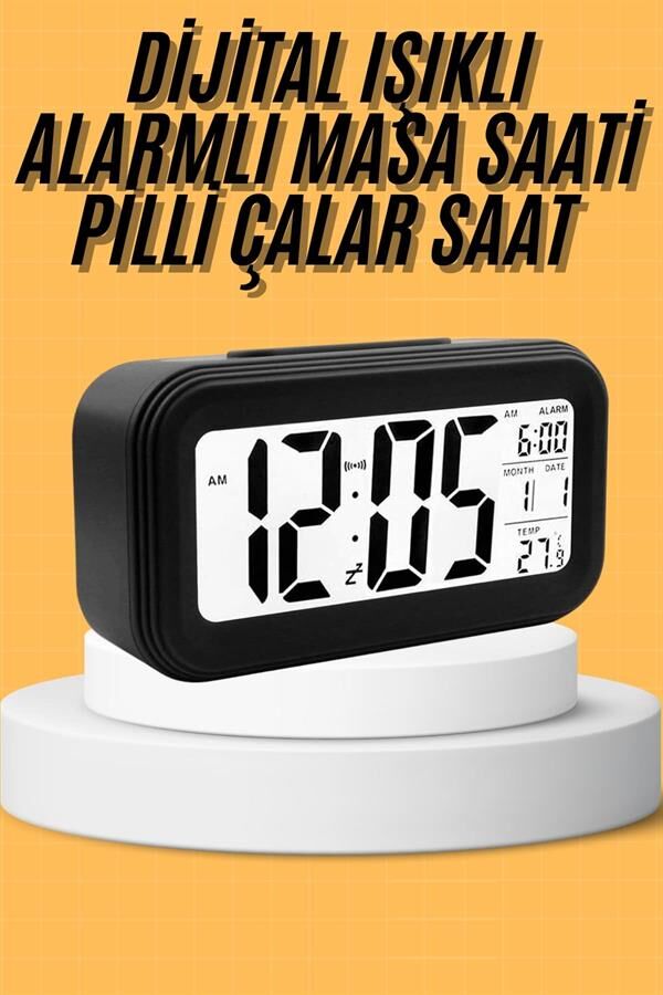 Dijital Masa Saati Takvim Çalar Saat Alarmlı Işıklı Led Ekran Pilli - Lisinya
