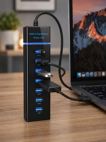 7 Girişli USB 3.0 Hub 5Gbps LED Göstergeli USB Çoğaltıcı - Lisinya